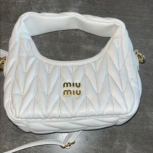 Miu Miu White Quilted Shoulder Bag with Gold Accents